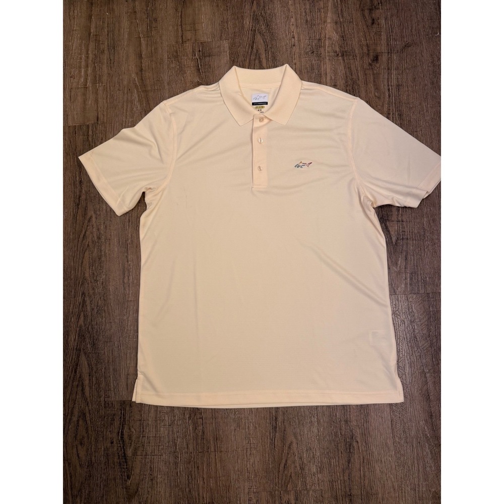 Greg Norman Play Dry Mens m Pale Yellow Short Sleeve Golf Polo Shirt Shark Logo - Picture 7 of 9